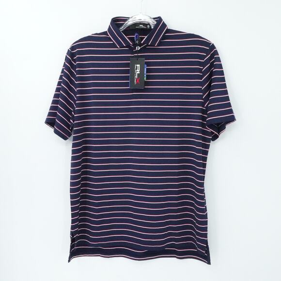 RLX Ralph Lauren Shirt Mens Medium French Navy Striped Polo Golf Wicking Stretch - Picture 1 of 16